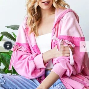 Oli & Hali Pink Tie-Sleeve Zip Hoodie